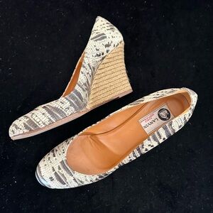 Lanvin Black and Cream Wedge Heels